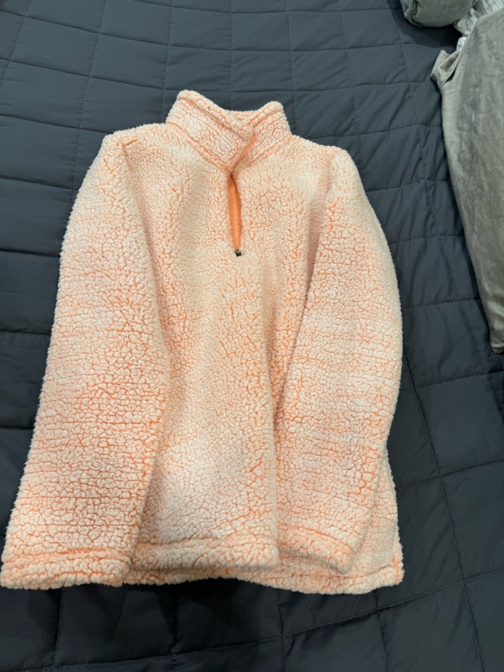 Plush Peach Sherpa Quarter-Zip Turtleneck Sweater